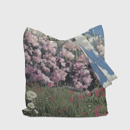 Сумка-шоппер Единорог на фоне сирени / 3D-принт – фото 2