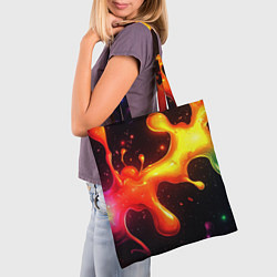 Сумка-шопер Радужные кляксы на черном фоне, цвет: 3D-принт — фото 2