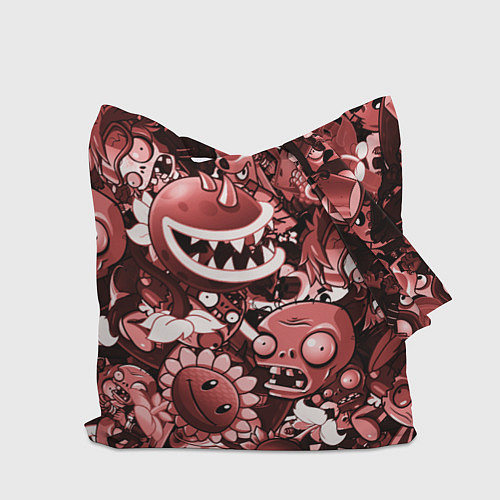 Сумка-шоппер Растения против зомби в красном цвете / 3D-принт – фото 2