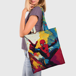 Сумка-шопер Человек паук висит на паутине, цвет: 3D-принт — фото 2