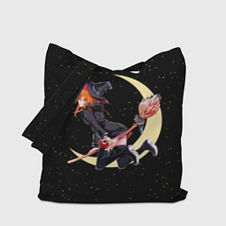 Сумка-шопер Ведьма с яблоком летит на метле, цвет: 3D-принт