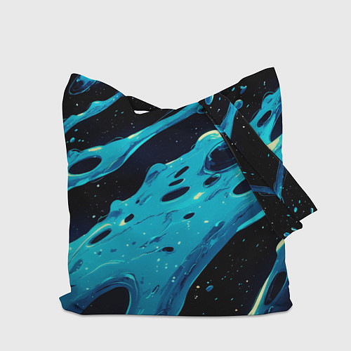 Сумка-шоппер Синие волны краски на черном / 3D-принт – фото 2