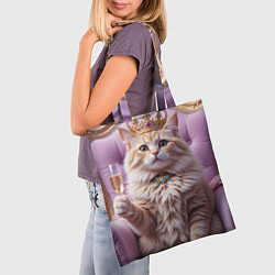 Сумка-шопер Кот с короной и шампанским, цвет: 3D-принт — фото 2