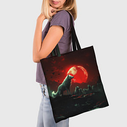 Сумка-шопер Белый волк на фоне красной луны, цвет: 3D-принт — фото 2