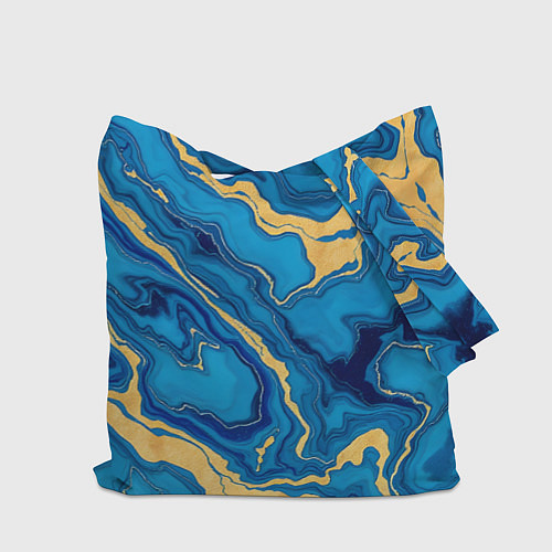 Сумка-шоппер Синий мрамор с золотом / 3D-принт – фото 2