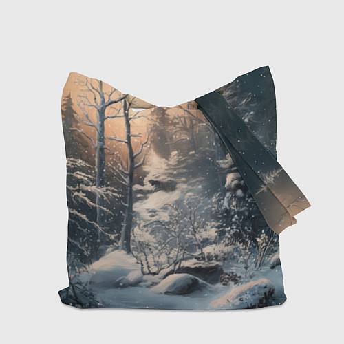 Сумка-шоппер Белый лисенок в зимнем лесу / 3D-принт – фото 2