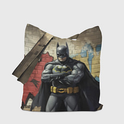 Сумка-шопер Бэтмен на фоне стены, цвет: 3D-принт
