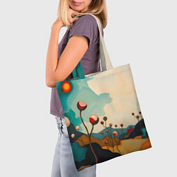 Сумка-шопер Сюрреалистичный пейзаж с цветами, цвет: 3D-принт — фото 2