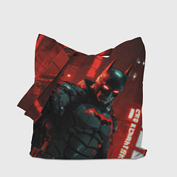 Сумка-шопер Черный Бэтмен на фоне красного города, цвет: 3D-принт