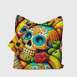 Сумка-шоппер Colorfull skulls and bananas - pop art pattern