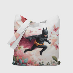 Сумка-шопер Бэтмен прыгает над цветами и бабочками, цвет: 3D-принт