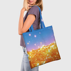 Сумка-шопер Золотые шарики на голубом фоне, цвет: 3D-принт — фото 2