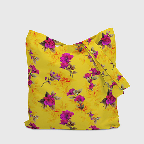 Сумка-шоппер Слон с крыльями бабочки на цветочном фоне / 3D-принт – фото 2