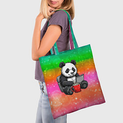 Сумка-шопер Панда с кофе за ноутом, цвет: 3D-принт — фото 2