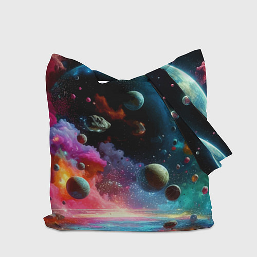 Сумка-шоппер Лев бравый космонавт - неоновый космос / 3D-принт – фото 2