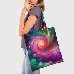 Сумка-шопер Космическая неоновая фантазия - нейроарт, цвет: 3D-принт — фото 2
