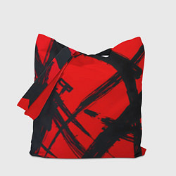 Сумка-шопер Черная абстракция на красном, цвет: 3D-принт