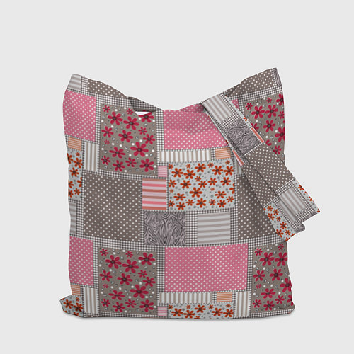 Сумка-шоппер Розово-серые разноцветные лоскуты / 3D-принт – фото 2