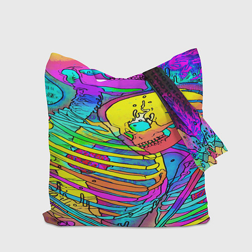 Сумка-шоппер Черепа неоновые краски / 3D-принт – фото 2