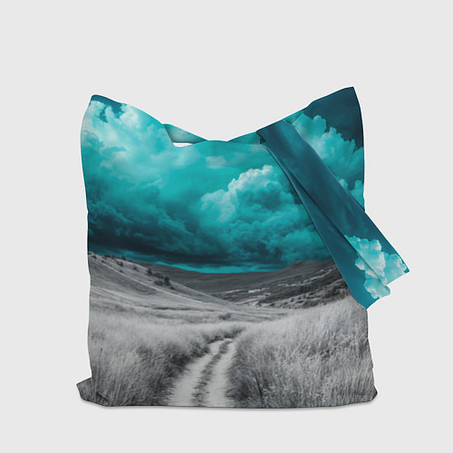 Сумка-шоппер Монохромное поле и сине-зеленое небо - природный п / 3D-принт – фото 2