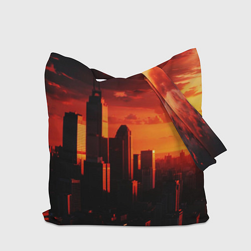 Сумка-шоппер Стилизованный город оранжевый закат / 3D-принт – фото 2