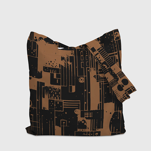 Сумка-шоппер Чёрно-коричневый абстракция геометричный / 3D-принт – фото 2