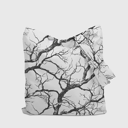 Сумка-шоппер Черно-белые ветви деревьев на белом фоне / 3D-принт – фото 2