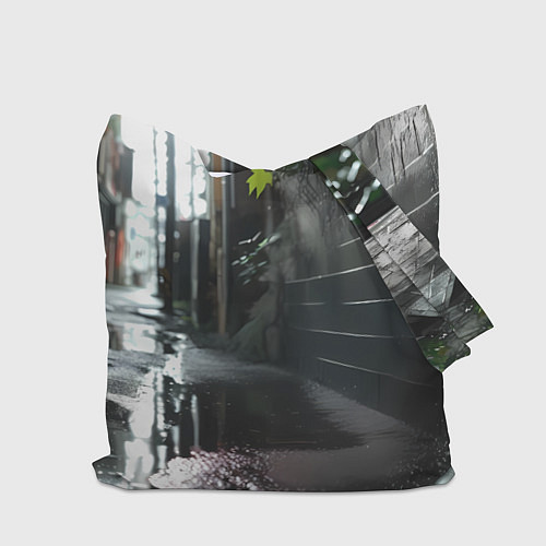 Сумка-шоппер Девушка в переулке под дождем / 3D-принт – фото 2