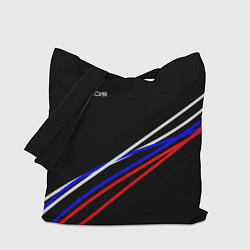 Сумка-шопер Россия полосы бело-сине-красные на чёрном, цвет: 3D-принт