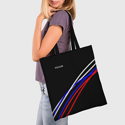 Сумка-шопер Россия полосы бело-сине-красные на чёрном, цвет: 3D-принт — фото 2