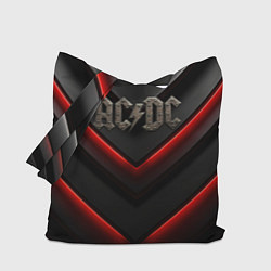 Сумка-шопер ACDC лого из металла на черно-красной текстуре, цвет: 3D-принт