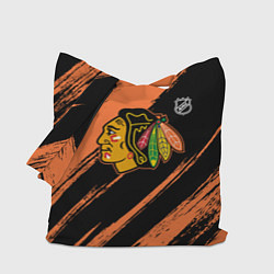 Сумка-шопер Чикаго Блэкхокс - фон с оранжевыми потертостами, цвет: 3D-принт