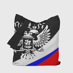 Сумка-шопер Герб России и государственный флаг на чёрном фоне, цвет: 3D-принт