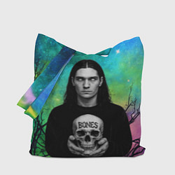 Сумка-шопер Bones без зрачков держит череп в руках, цвет: 3D-принт