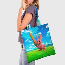 Сумка-шопер Розовый заяц с мечом из морковки, цвет: 3D-принт — фото 2