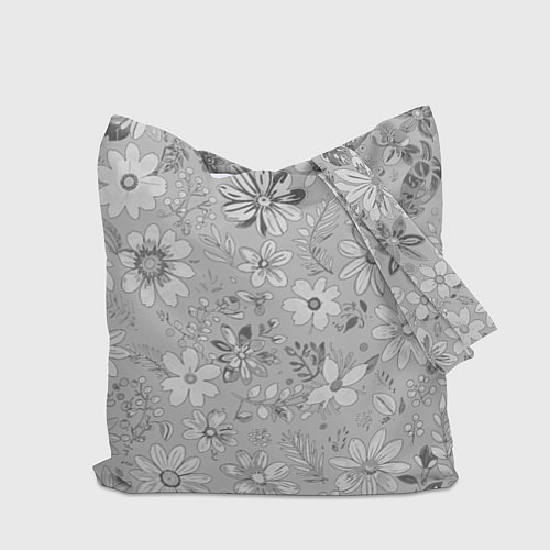 Сумка-шоппер Цветочный светло-серый паттерн / 3D-принт – фото 2