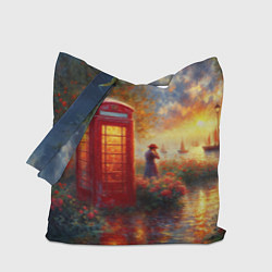 Сумка-шопер Пейзаж с красной телефонной будкой, цвет: 3D-принт
