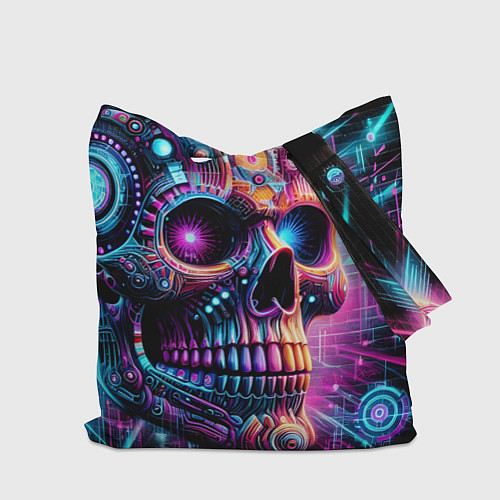 Сумка-шоппер Neon cyber skull / 3D-принт – фото 2