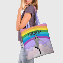 Сумка-шопер Lana Del Rey на фоне радуги, цвет: 3D-принт — фото 2