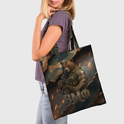 Сумка-шопер ВМФ медведь у штурвала на фоне камуфляжа, цвет: 3D-принт — фото 2