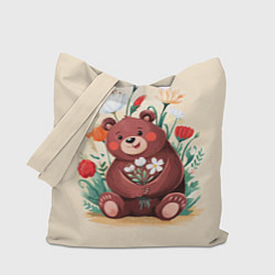 Сумка-шопер Мишаня с букетом, цвет: 3D-принт
