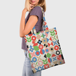 Сумка-шопер Геометрический узор с цветочными элементами - ретр, цвет: 3D-принт — фото 2
