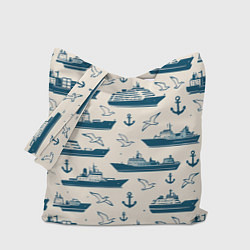 Сумка-шоппер Морской паттерн из чаек, якорей и кораблей