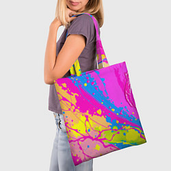 Сумка-шопер Яркая абстракция из розовых и голубых красок, цвет: 3D-принт — фото 2