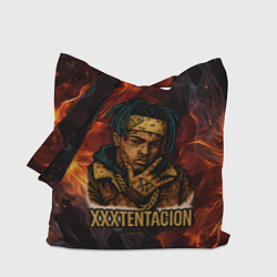 Сумка-шопер XXXTentacion на фоне огня, цвет: 3D-принт