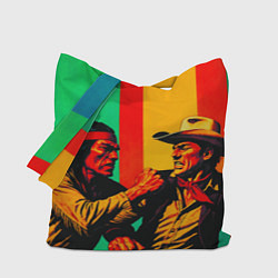 Сумка-шопер Ковбой против индейца поп-арт, цвет: 3D-принт