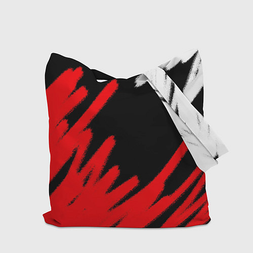 Сумка-шоппер Спорт бело-чёрно-красный штрихи / 3D-принт – фото 2