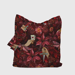 Сумка-шоппер Бордовая готика с сердцем, лилиями и мотыльками