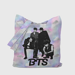 Сумка-шопер BTS черно-белый стиль, цвет: 3D-принт