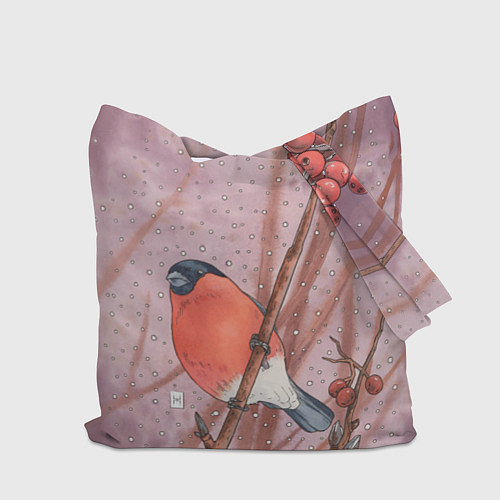 Сумка-шоппер Акварельный снегирь в рябине / 3D-принт – фото 2